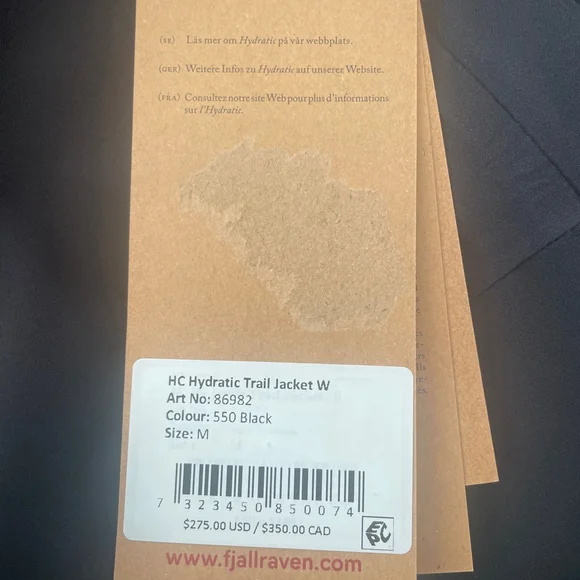 Fjallraven HC Hydratic Trail Jacket Women's Size Medium Black NWT - Picture 3 of 5